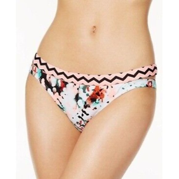 Hula Honey PINK MULTI‎ Spring Splash Printed Low-Rise Bikini Bottom Medium - Picture 1 of 2